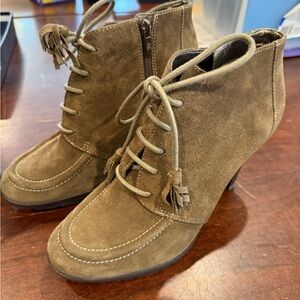 Anne Klein Olive Lace-Up Suede Boots